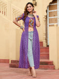 Ravishing Purple Bandhani Printed Georgette Festive Wear High Slit Kurti - Zeel Clothing