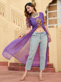 Ravishing Purple Bandhani Printed Georgette Festive Wear High Slit Kurti - Zeel Clothing