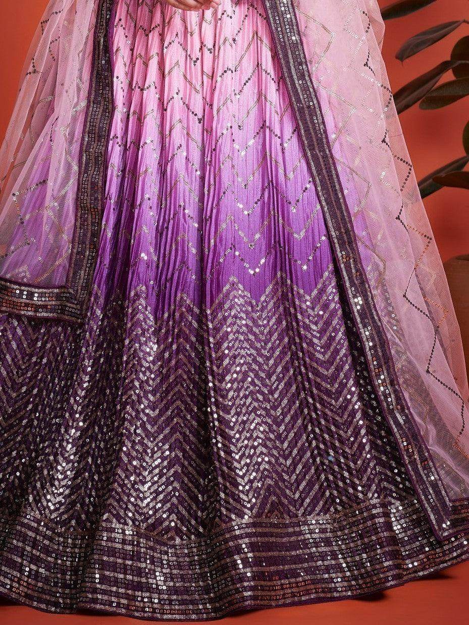 Ravishing Purple Sequins Chinon Lehenga Choli With Dupatta - Zeel Clothing