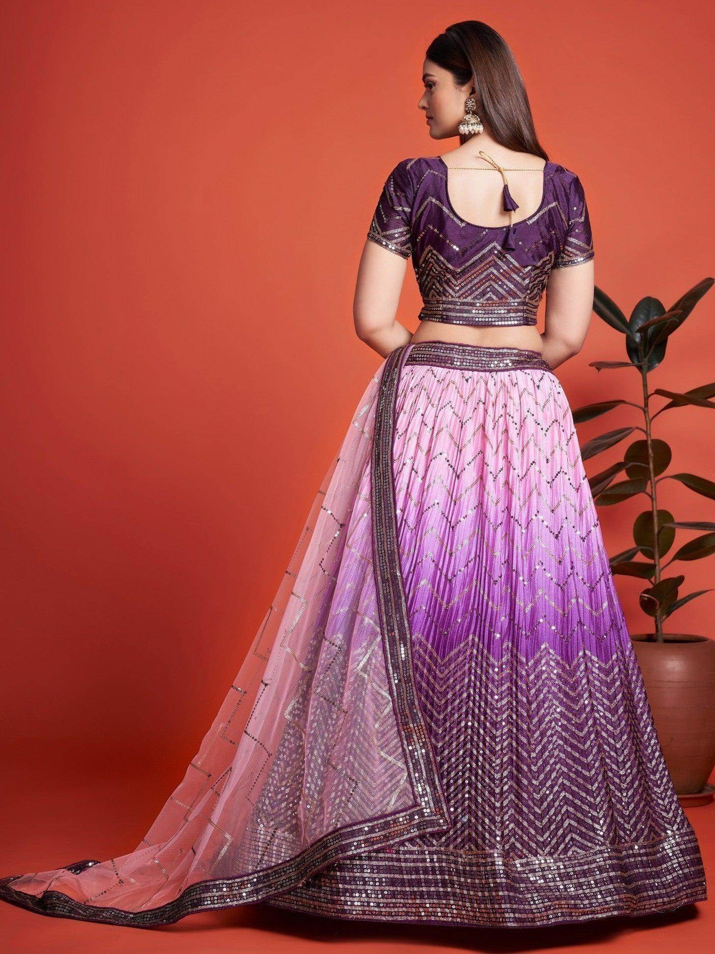 Ravishing Purple Sequins Chinon Lehenga Choli With Dupatta - Zeel Clothing