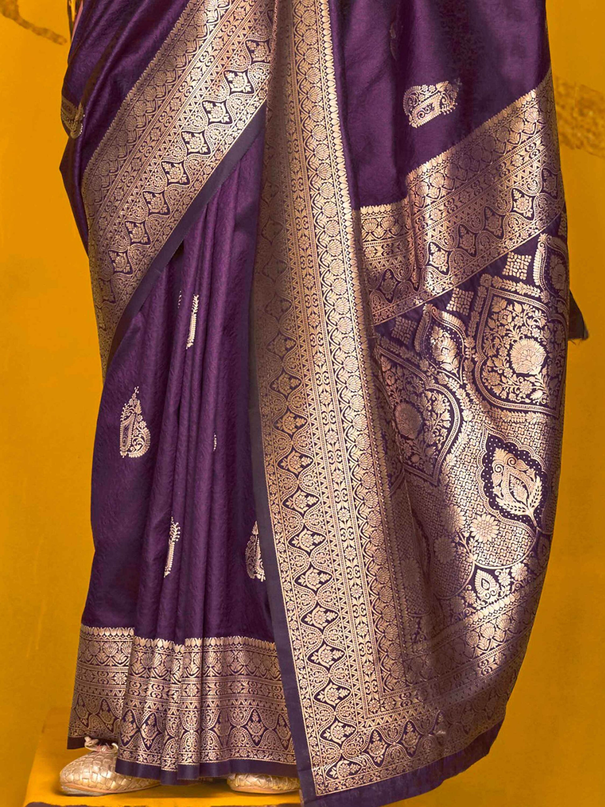 Ravishing Purple Zari Weaving Silk Wedding Wear Saree With Blouse - Zeel Clothing