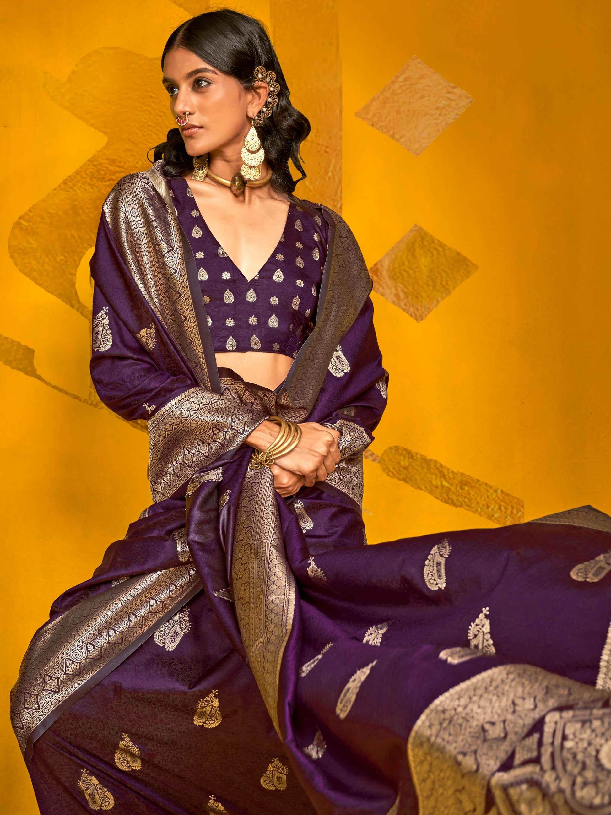 Ravishing Purple Zari Weaving Silk Wedding Wear Saree With Blouse - Zeel Clothing