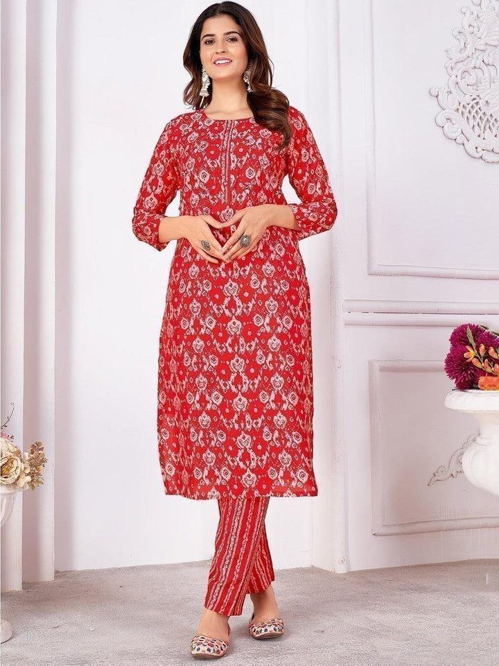 Ravishing Red Digital Printed Rayon Readymade Pant Suit