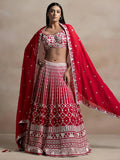 Ravishing Red Thread Work Georgette Bridal Wear Lehenga Choli