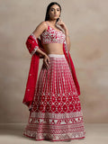Ravishing Red Thread Work Georgette Bridal Wear Lehenga Choli