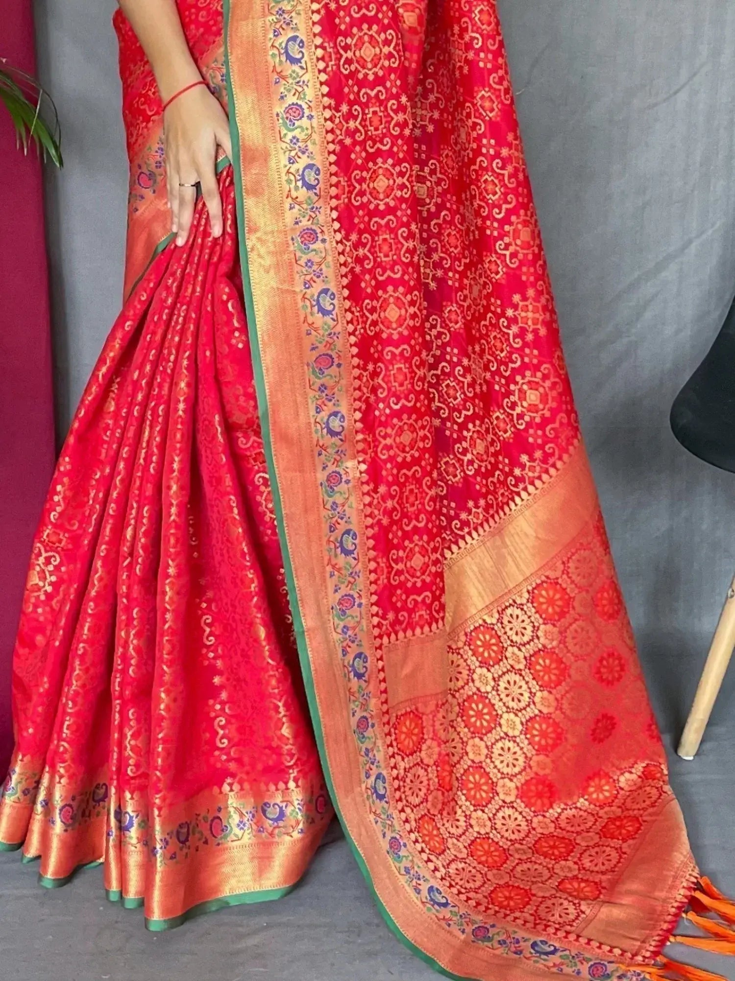 Ravishing Red Zari Weaving Patola Silk Traditional Saree With Blouse - Zeel Clothing