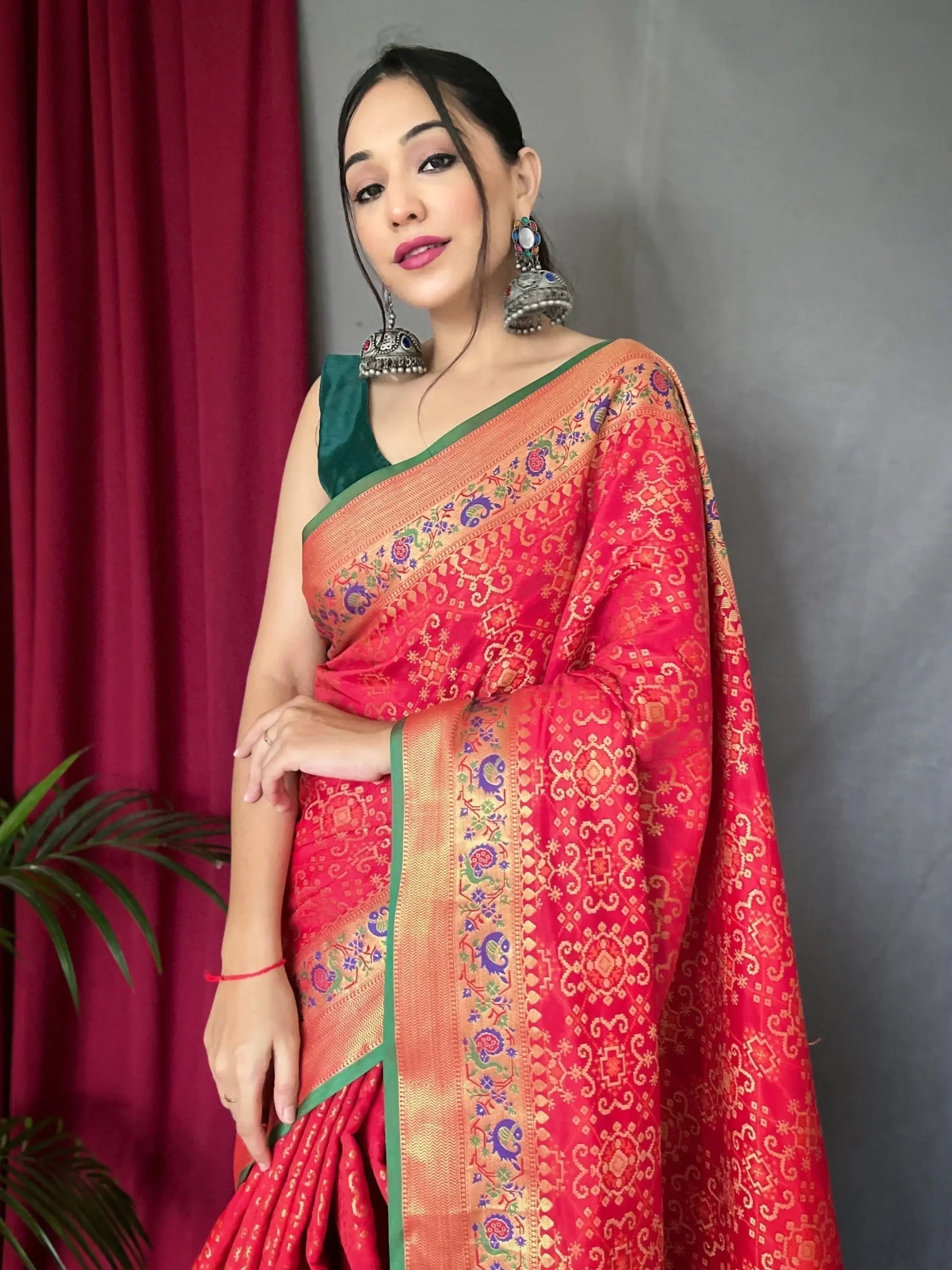 Ravishing Red Zari Weaving Patola Silk Traditional Saree With Blouse - Zeel Clothing
