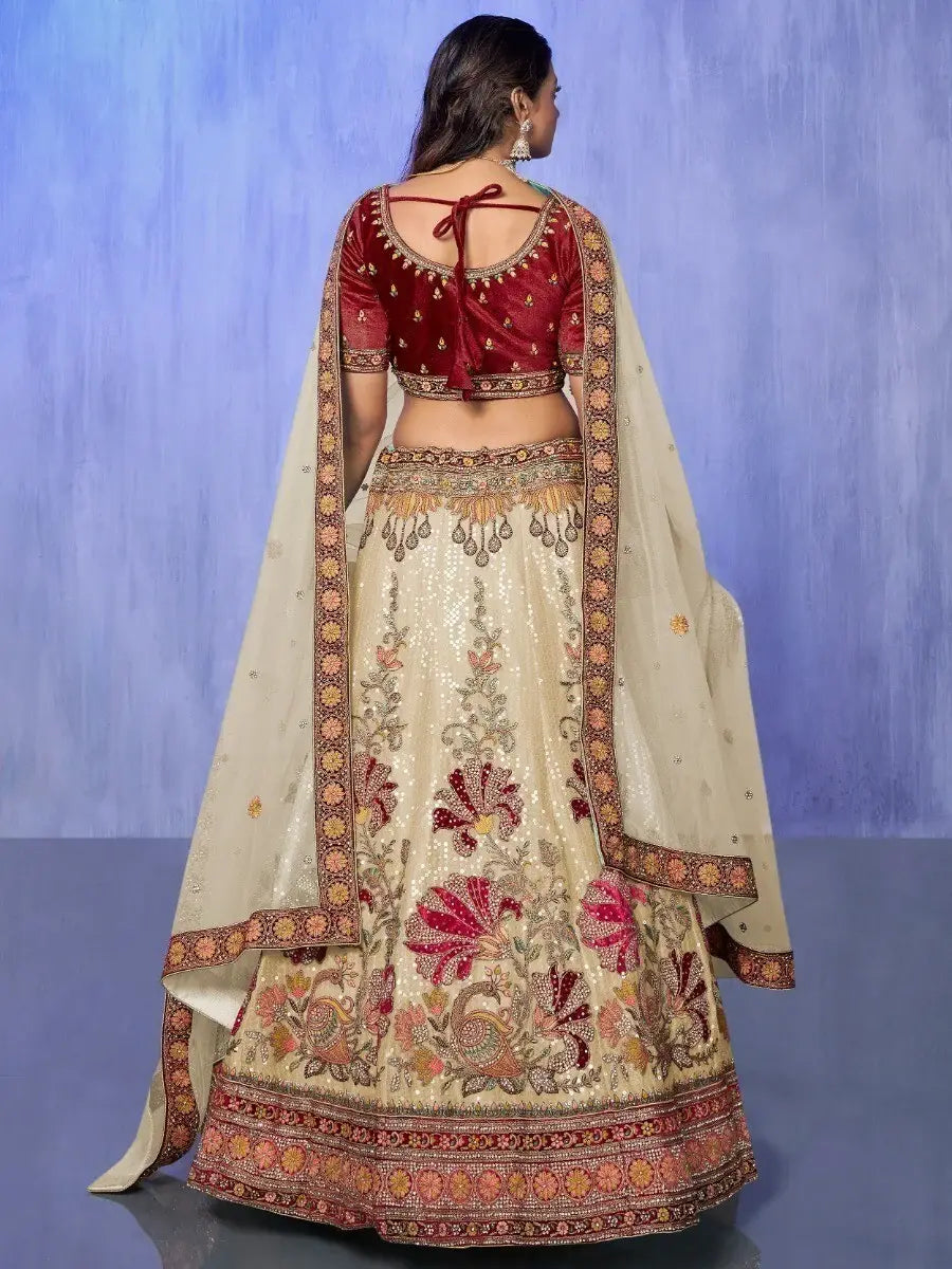 Ravishing White Sequins Velvet Lehenga Choli With Dupatta - Zeel Clothing