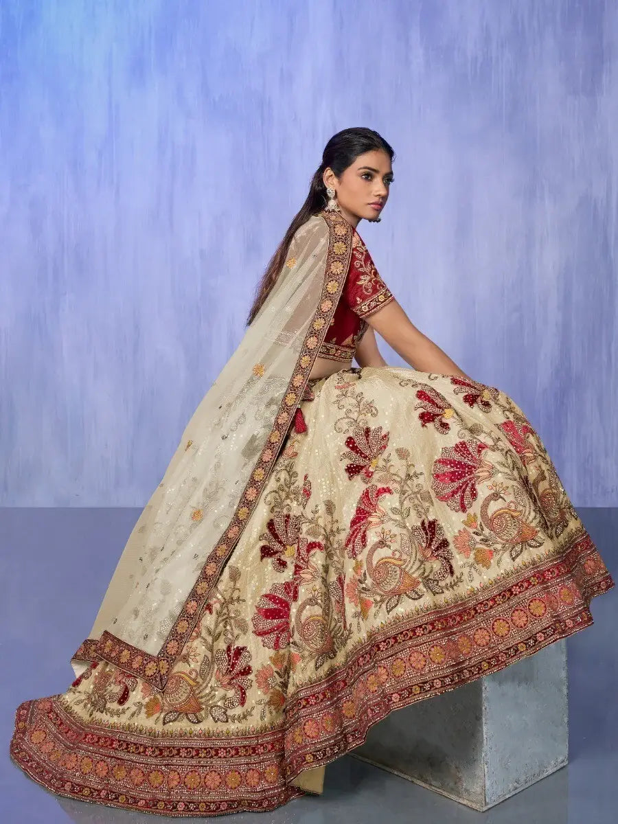 Ravishing White Sequins Velvet Lehenga Choli With Dupatta - Zeel Clothing