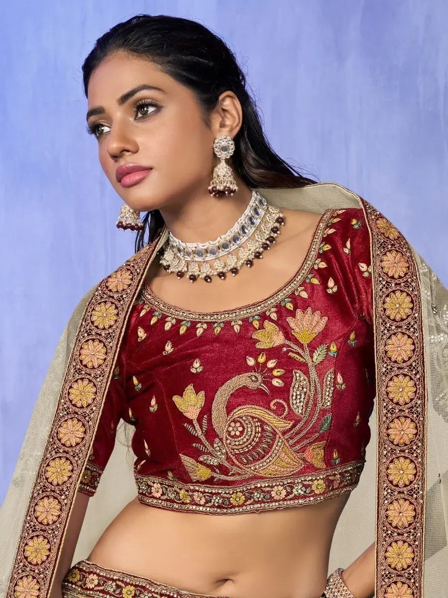 Ravishing White Sequins Velvet Lehenga Choli With Dupatta - Zeel Clothing