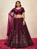 Ravishing Wine Thread Embroidered Net Reception Wear Lehenga Choli With Dupatta - Zeel Clothing