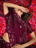 Ravishing Wine Thread Embroidered Net Reception Wear Lehenga Choli With Dupatta - Zeel Clothing