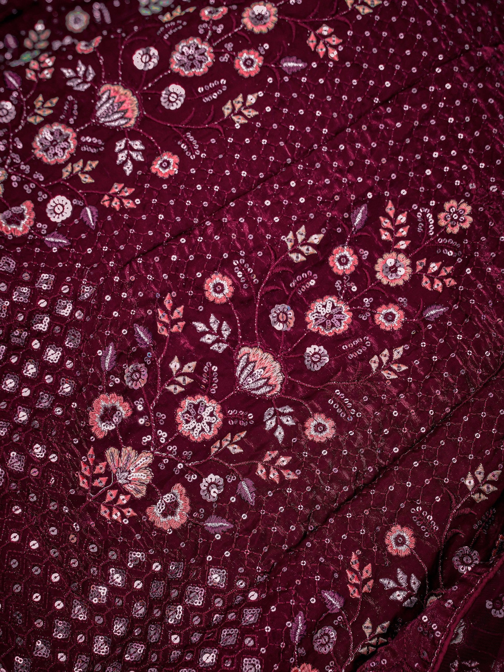 Ravishing Wine Thread Embroidered Net Reception Wear Lehenga Choli With Dupatta - Zeel Clothing