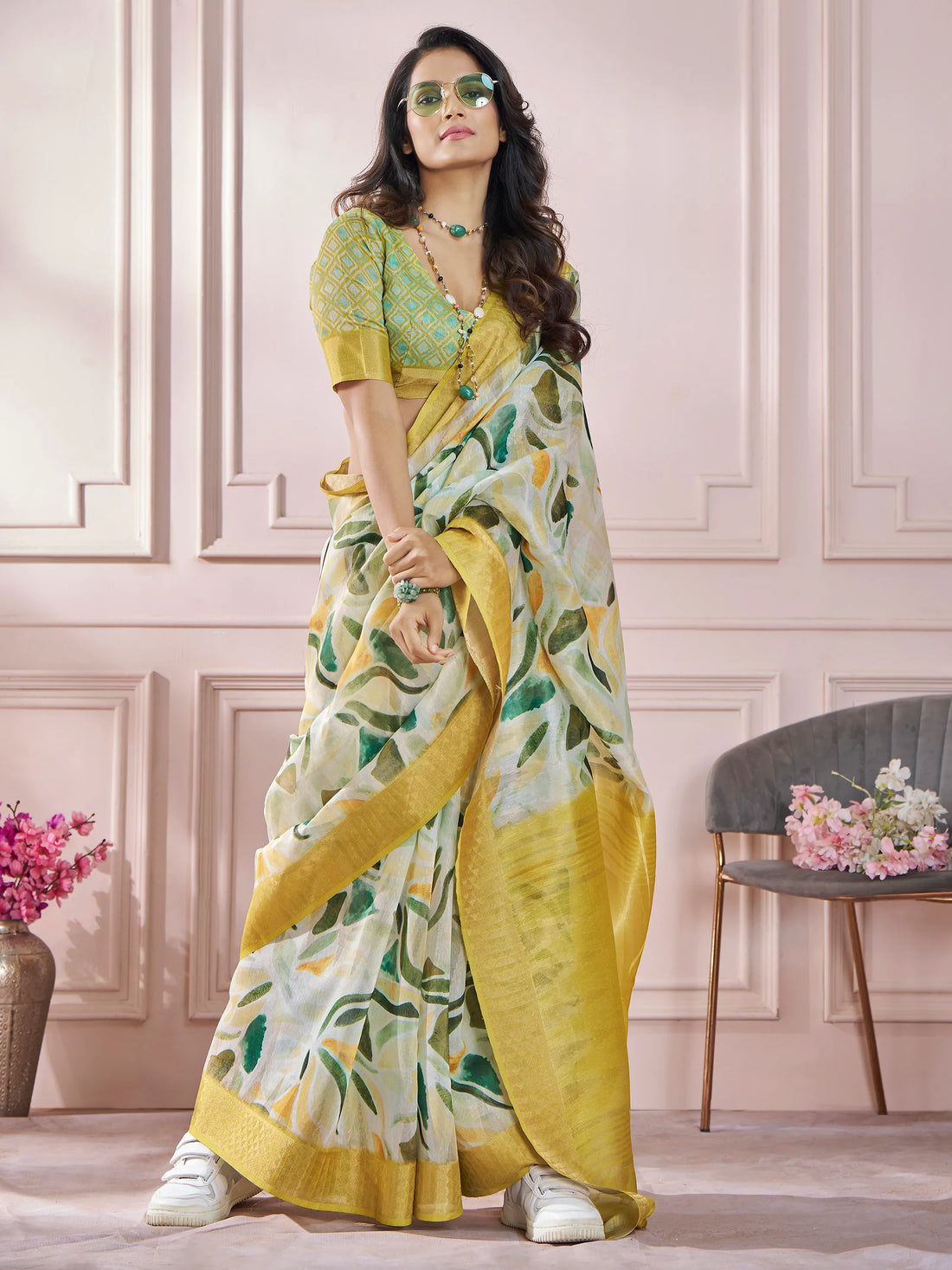 Ravishing Yellow Digital Printed Silk Traditional Saree With Blouse - Zeel Clothing