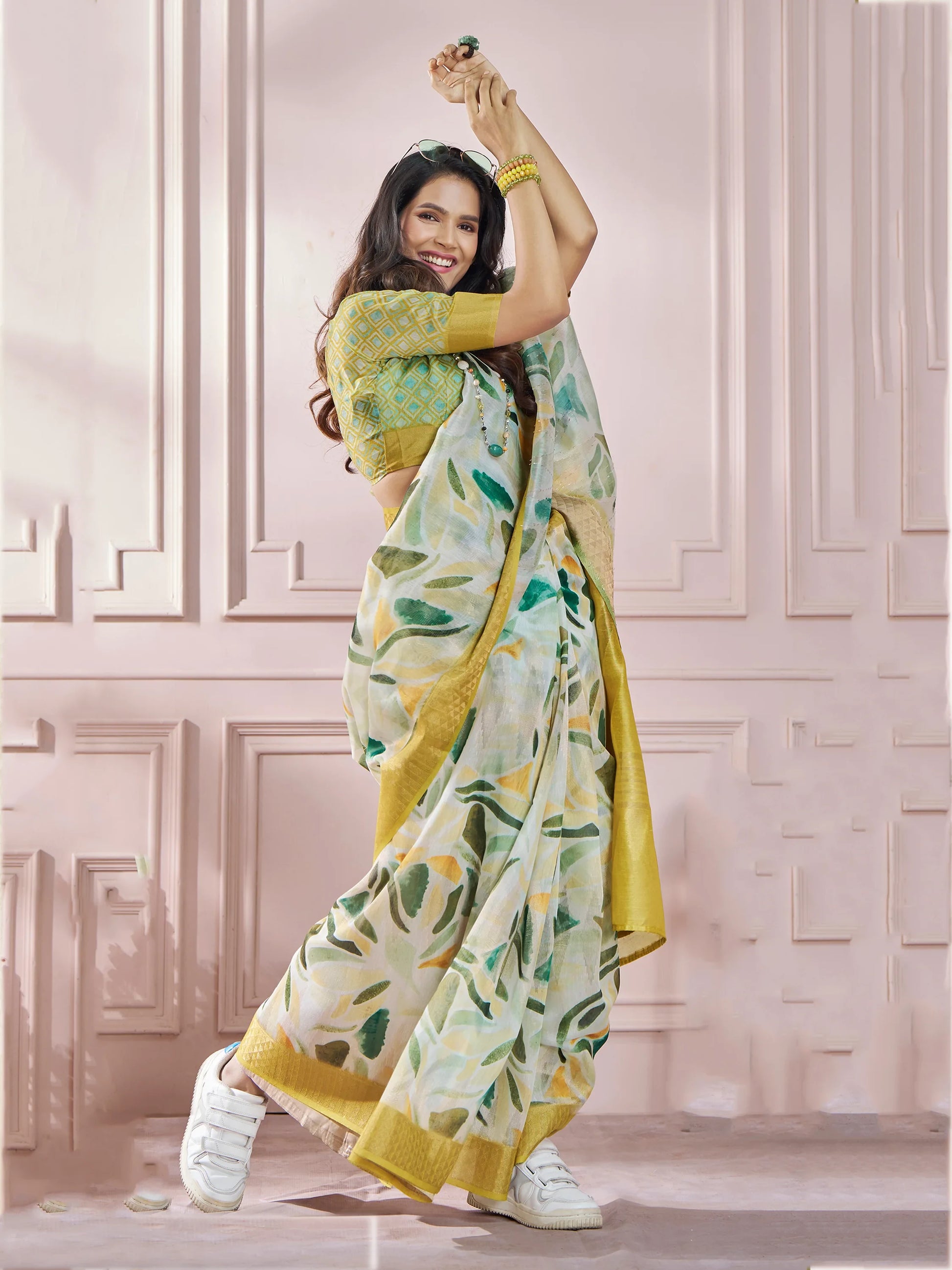 Ravishing Yellow Digital Printed Silk Traditional Saree With Blouse - Zeel Clothing
