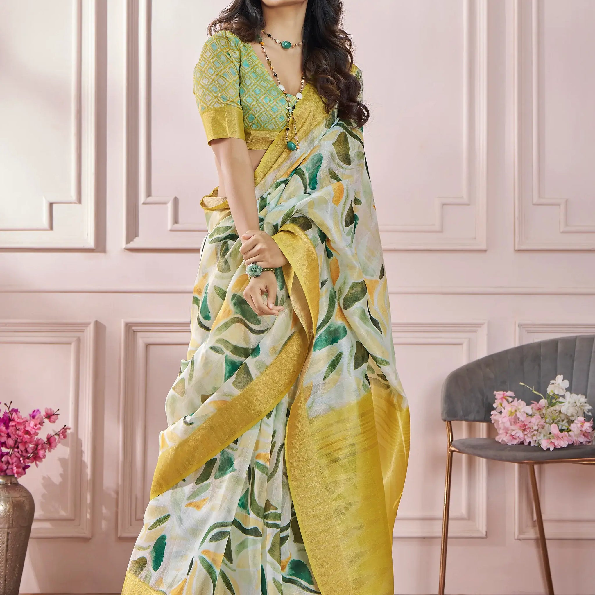 Ravishing Yellow Digital Printed Silk Traditional Saree With Blouse - Zeel Clothing