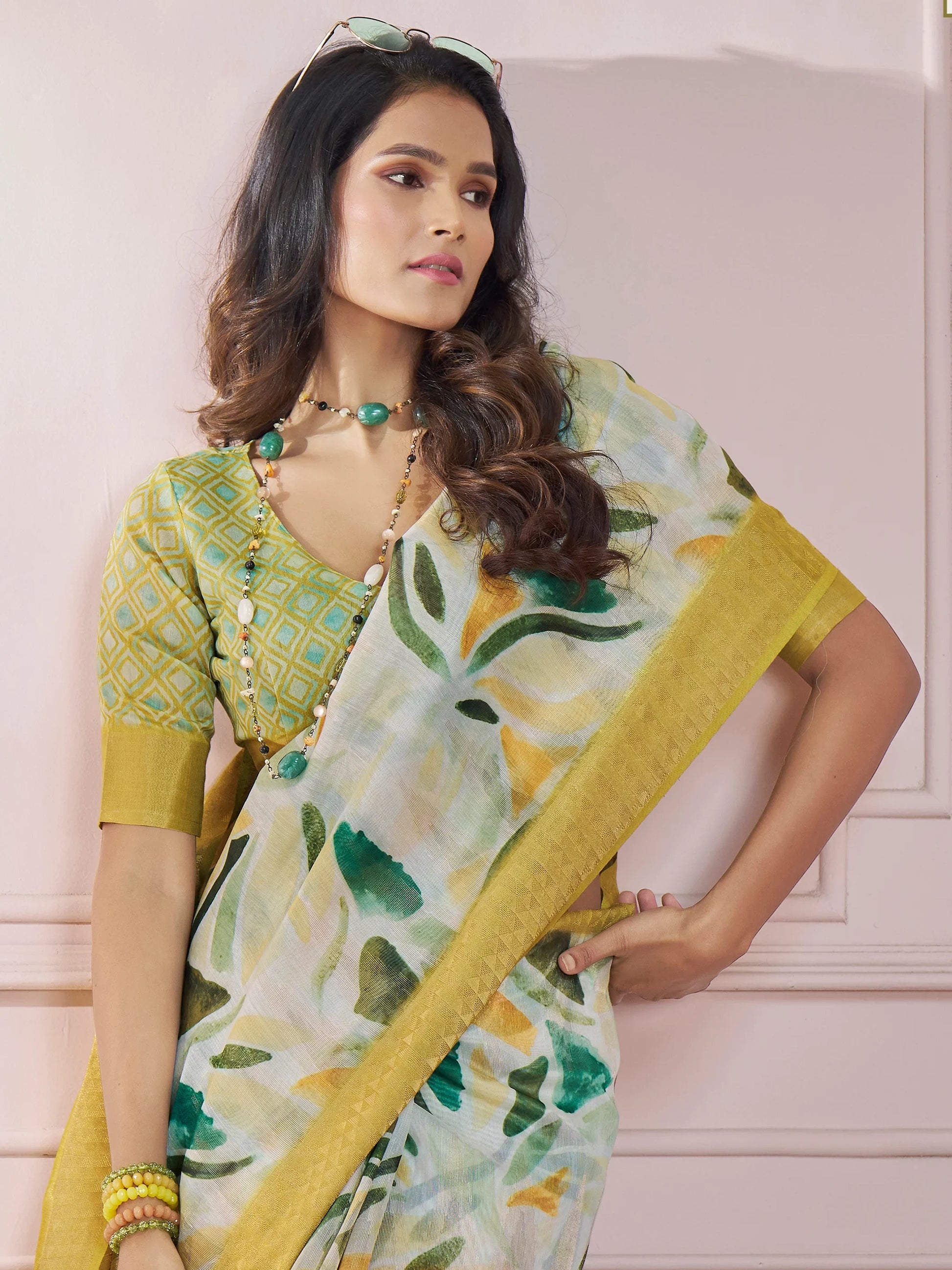 Ravishing Yellow Digital Printed Silk Traditional Saree With Blouse - Zeel Clothing