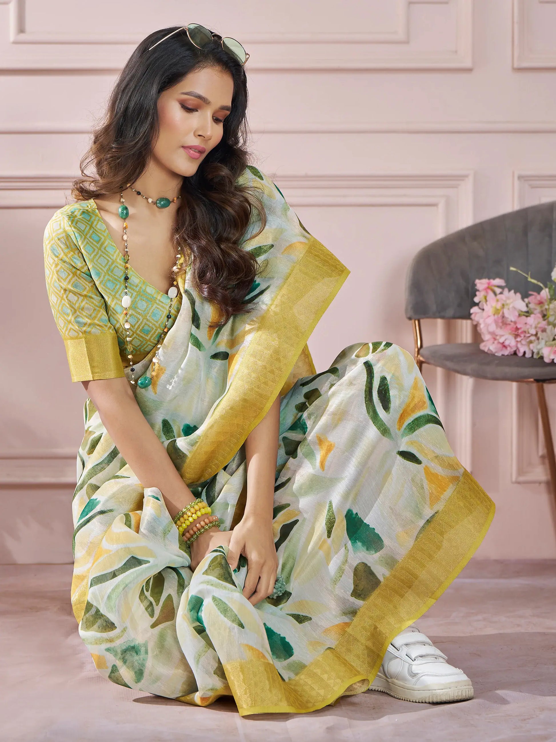 Ravishing Yellow Digital Printed Silk Traditional Saree With Blouse - Zeel Clothing