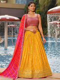 Ravishing Yellow Sequins Georgette Sangeet Wear Lehenga Choli