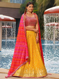 Ravishing Yellow Sequins Georgette Sangeet Wear Lehenga Choli