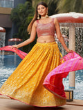 Ravishing Yellow Sequins Georgette Sangeet Wear Lehenga Choli - Zeel Clothing