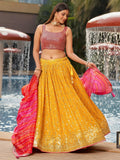 Ravishing Yellow Sequins Georgette Sangeet Wear Lehenga Choli - Zeel Clothing