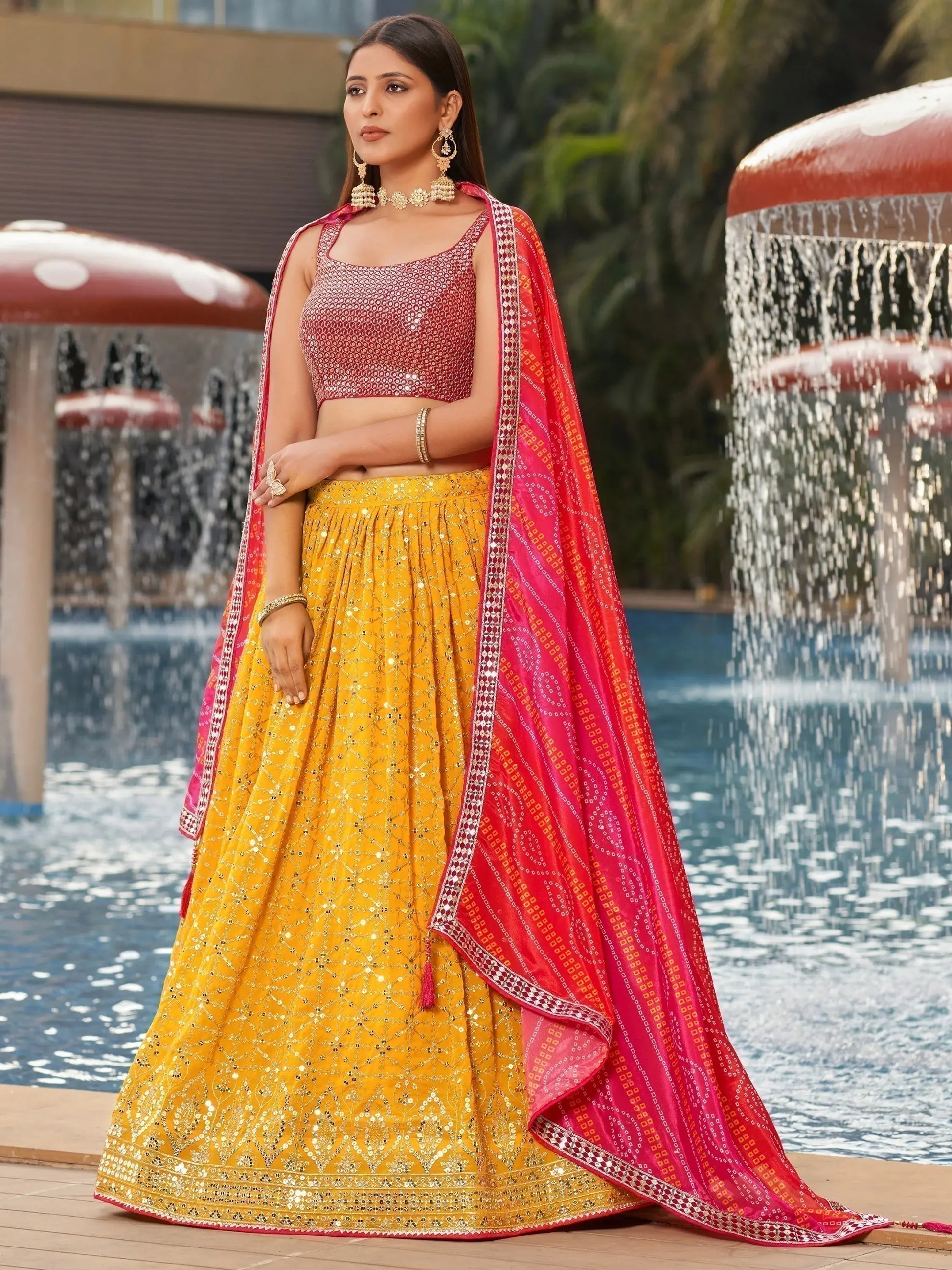 Ravishing Yellow Sequins Georgette Sangeet Wear Lehenga Choli - Zeel Clothing