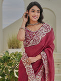 Wonderful Red Thread Border Work Organza Traditional Saree With Blouse