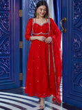 Lovely Red Embroidered Silk Wedding Wear Anarkali Gown With Dupatta