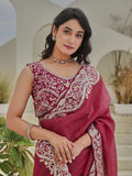 Wonderful Red Thread Border Work Organza Traditional Saree With Blouse