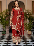 Fantastic Red Sequins Chinon Marriage Wear Palazzo Suit With Dupatta