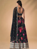 Refreshing Black Floral Printed Chinon Party Wear Lehenga With Blouse
