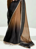 Refreshing Brown Border Work Organza Evening Wear Saree With Blouse - Zeel Clothing