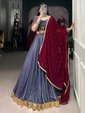 Refreshing Dusty Mauve Lace Work Rayon Traditional Lehenga With Blouse - Zeel Clothing