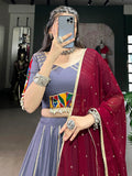 Refreshing Dusty Mauve Lace Work Rayon Traditional Lehenga With Blouse - Zeel Clothing