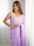 Refreshing Lavender Thread Work Georgette Event Wear Saree With Blouse - Zeel Clothing