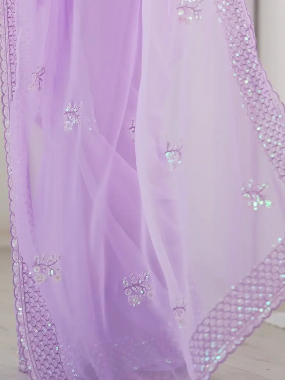 Refreshing Lavender Thread Work Georgette Event Wear Saree With Blouse - Zeel Clothing