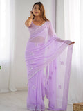Refreshing Lavender Thread Work Georgette Event Wear Saree With Blouse - Zeel Clothing
