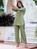 Refreshing Pista Green Hand Work Silk Office Wear Top Pant Co-Ord Set - Zeel Clothing