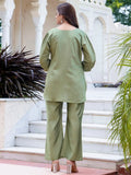 Refreshing Pista Green Hand Work Silk Office Wear Top Pant Co-Ord Set - Zeel Clothing