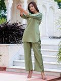 Refreshing Pista Green Hand Work Silk Office Wear Top Pant Co-Ord Set - Zeel Clothing