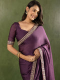 Refreshing Purple Border Work Chiffon Festive Wear Pre-Stitched Saree - Zeel Clothing