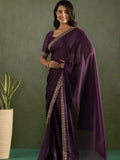 Refreshing Purple Border Work Chiffon Festive Wear Pre-Stitched Saree - Zeel Clothing