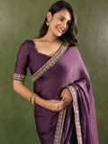 Refreshing Purple Border Work Chiffon Festive Wear Pre-Stitched Saree - Zeel Clothing