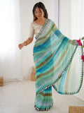 Refreshing Teal Blue Leheriya Printed Chiffon Festive Wear Saree - Zeel Clothing