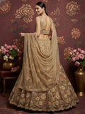 Regal Beige Floral Embroidered Net Sangeet Wear Lehenga With Blouse