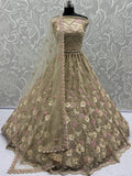 Regal Beige Floral Embroidered Net Sangeet Wear Lehenga With Blouse