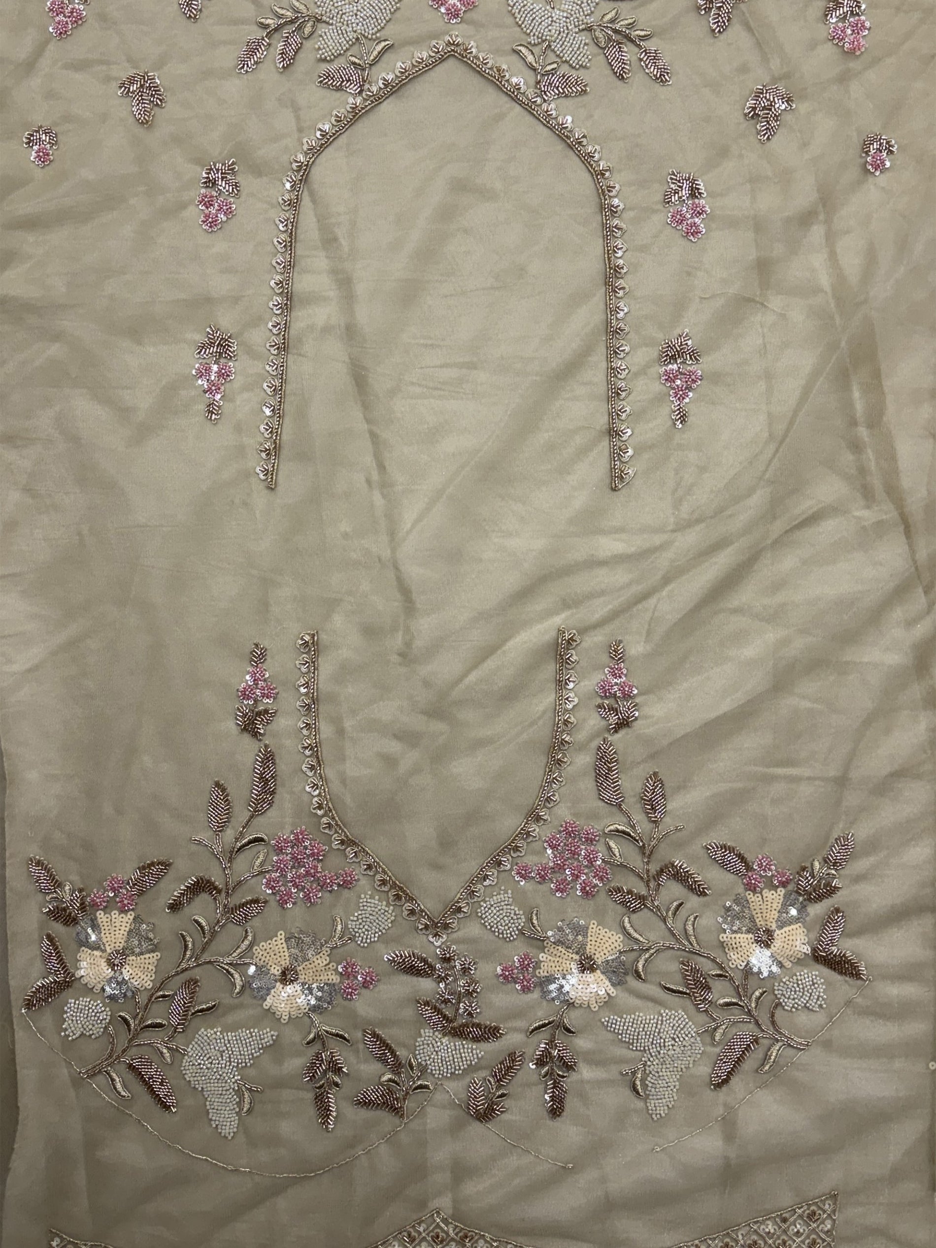 Regal Beige Floral Embroidered Net Sangeet Wear Lehenga With Blouse