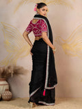 Regal Black Border Work Georgette Evening Wear Saree With Blouse