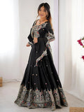 Regal Black Embroidered Crepe Silk Traditional Lehenga Choli With Dupatta
